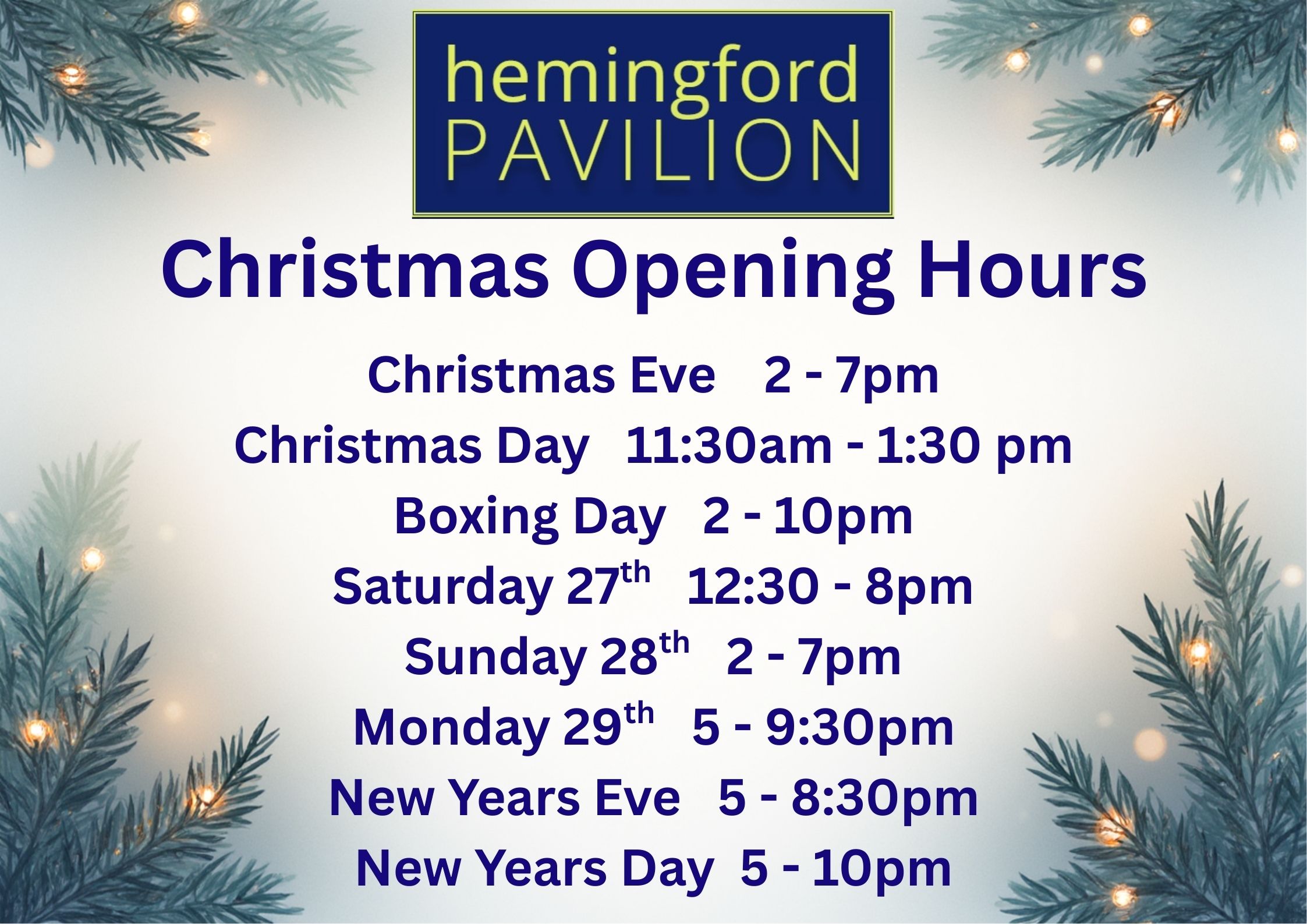 Christmas Opening Hours